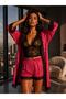 Women's Satin Printed and Lace Bustier Detailed Dressing Gown Shorts and Bustier 3-Piece Set - 4