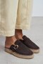 Maren Brown Suede Leather Laser Perforated Buckle Detail Straw Sole Women's Espadrille Slippers - 3