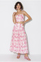 Women's Pink Crop Blouse Midi Skirt Patterned Linen Bottom-Top Set 60644 60286425 - 3