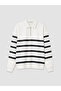 Ozmarka New Season White Polo Collar Striped Men's Sweatshirt - 5