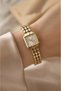 Cantien Women's Wristwatch Gold Square Case Light Blue Dial Steel Band Quartz Premium Wrist Watch Stylish Elegant Analog Watch - 5