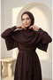 Cape Detailed Belted Hijab Dress 2291-04 Brown - 3