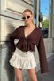 Trok Detailed Drawstring Waist Tie Muslin Blouse - Brown-Brown - L - 2