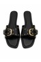 Women's Black Flat Sole Slippers with Buckle Usira