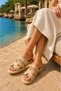 Buckle Detailed Double Strap Slippers Beige - 2