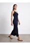 90270 Accessory Detailed Midi Knitwear Dress-Deep Blue