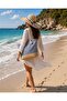 Women's Straw Beach Bag and Straw Sun Hat Set - Navy Blue Striped Large Size Sea & Beach Set - 2