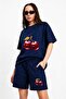 Women's Cherry Printed Shorts and Oversize Short Sleeve T-Shirt Shorts Set