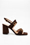 Women's Thick Heeled Three Buckle Double Strap Bitter Brown Suede Sandals Casual Heeled Shoes - 3