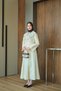 Women's Detachable Collar Patterned Waist Tie Dress Yellow - 5