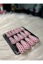 Handmade Press-On Nails Set - Size Medium Soft Pink & Burgundy Red Polka Dot Coffin Custom Gel Nails - 2