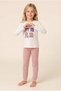 Girls Cotton Crew Neck Home and Heart Printed Long Sleeve Pajama Set 9282 Pink