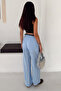 Women's High Waist Linen Look Palazzo Trousers - 6