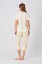 Women's Light Yellow Lemon Printed Capri Pajamas Set Short Sleeve Crew Neck Summer Home Wear (P10-33) - 3