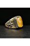 Antimony Silver Amber Ring – 10.5x23mm Honey Yellow Cabochon Men's Ring 7g - 3