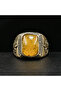 Antimony Silver Amber Ring – 10.5x23mm Honey Yellow Cabochon Men's Ring 7g - 7