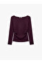 Slim Fit Long Sleeve T-Shirt with Drawstring Detail and Round Boat Neckline