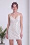 Women's Sequin Mini Dress with Straps V-Neck after Party Stylish Red, Ecru, Black - 4