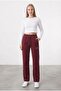 Women's Burgundy Straight-Leg Comfortable Fit Combed Cotton Side Piping Zipper Pocket Sweatpants - 2