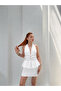 Women's White Halter Neck Staple Detailed Peplum Mini Dress Dcf265 - 2
