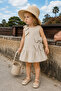 Ecru Linen Baby Dress with Bow