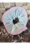 Blue Striped Candy Pink Double Sided Striped Scrunchie Buckle Rubber Bagel Buckle - 3