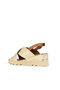 Gold Straw/Brown Leather Women's Wedge Heeled Sandals - 5