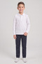 Boys' White Long Sleeve Polo Collar T-Shirt Navy Blue Ribbed Waist Canvas School Pants Bottom - Top Set School Uniform - 2