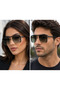 Unisex Black Gold Framed Geometric Square Sunglasses with Uv400 Protection