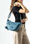Women's Turquoise Shoulder Bag, Half Moon, Crossbody Crescent Bag with Strap, 20X30Cm