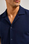 Men's Crepe Fabric Breathable Short Sleeve Shirt Pocket Shorts Top and Bottom Set - Navy Blue - 2