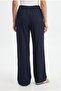 Women's New George Linen Blend Loose Cut Woven Navy Blue Trousers - 5