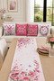 Pink Floral and Butterfly Patterned Runner and 4-Piece Cushion Cover - 2