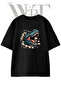 T Rex Design Printed Unisex Black Oversize T-Shirt