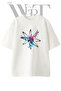 Atom Galaxy Design Printed Unisex White Oversize T-Shirt
