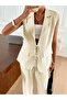 Women's Sleeveless Collared Lace-Up Front Jacket and Pants Two-Piece Set - 4