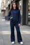 Navy Blue Girls' Spanish Style Sweatpants Set with Kangaroo Pockets Top and Bottom Set 24621 - 3