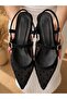 Amore Black Tulle Polka Dot 3 cm Short Heel Strap Sandals Shoes - 4