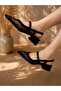 Amore Black Tulle Polka Dot 3 cm Short Heel Strap Sandals Shoes - 5