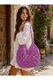Hand Knitted Motif Straw Fuchsia Pink Color Bag - Natural Paper Rope Design Women's Daily Shoulder Bag - 2