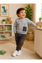 Boy's Dinosaur Printed Tracksuit Set Gray Long Sleeve Sweatshirt Anthracite Cotton Casual Sports Seasonal 2-Piece Set - 3