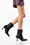 Lina Black Leather Pointed Toe Heeled Women's Boots - 3