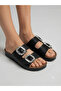 Two Buckle Shiny Detailed Contrast Color Band Comfortable Sole Slippers - 2