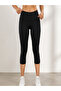 Black High Waist Gathering Double Pocket Below Knee Diver Capri Leggings - 4