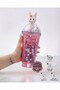 Led Lighted Straw Cup with Kawaii Chibi Cute Rabbit Figure Double Layer Drinking Cup Water Bottle 450ml Red - 4