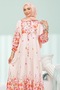 Powder Half Buttoned Layered Skirt Dress with Elastic Sleeves - 4