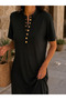 Modern and Comfortable Women's Short-Sleeved Stand Collar Modal Long Dress with Side Button Detail - 3