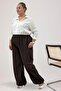 69015 Large Size Nora Pants with Elastic Waist - Brown