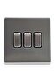 Modern 3-Gang Light Switch Panel, Brushed Steel Grey, Square Design