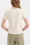 Women's Slim Fit Design Tshirt with Dog Print on the Front and Ribbed Collar Detail - 3